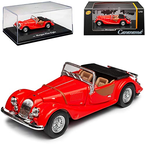 Cararama Morgan Plus Eight 8 Cabrio Rot mit Sockel und Vitrine 1/43 Modell Auto mit individiuellem Wunschkennzeichen