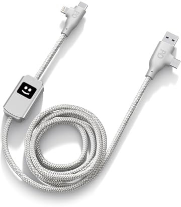 Xoopar - Multi Cable USB 3 en 1 Cargador Rápido 100W Compatible con Todos los Smartphones Cargador Universal Rápido - Fabricado en Aluminio - Plástico Reciclado - USB-C Lightning - Mr ALU 1M - Plata