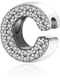 Symretie Charm-Anhänger Buchstabe des Alphabet C Charm aus Sterling-Silber mit Zirkonia, mit europäischen Armbändern und Halskette