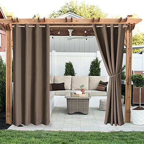 JAXICH Patio Outdoor Curtains Waterproof - Garden Blackout Thermal Insulated Sun Shades Eyelet Privacy Curtain for Outside Pergola Porch Pool Indoor Living Room Bedroom Balcony Coffee 52W x 72Drop