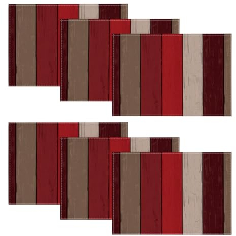 Artoid Mode Rot Planken Antik Alt Rustikal Holz Platzsets 6er Set, 30x45cm Urlaub Tischsets Waschbar Platzdeckchen Küche Party Deko