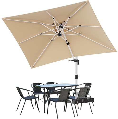 Devoko Sombrilla de jardín doble impermeable de aluminio, 300 x 400 cm, con manivela, protección solar UV50+, con soporte, función antioxidante (beige), beige, 3x4 M Doppeldach