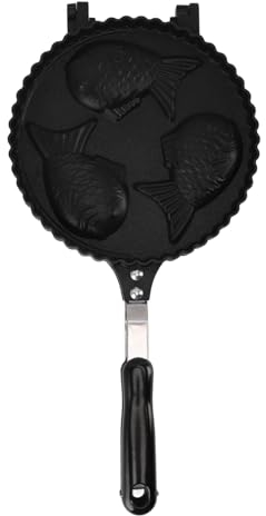 JDEFARF Taiyaki Fischform-Kuchenform, Waffeleisen, Aluminium-Waffelform für 3 Fische mit Langem Griff, Gleichmäßig Erhitzende Fischform für Küchen-Snack-Kuchen