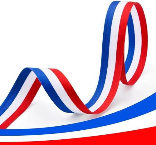 JYZPJ Ruban Rayé Rouge Blanc et Bleu 15 mm x 2 m - Ruban de Couronnement Union Jack Britannique pour Artisanat, Vacances, Décoration, Emballage et Couture