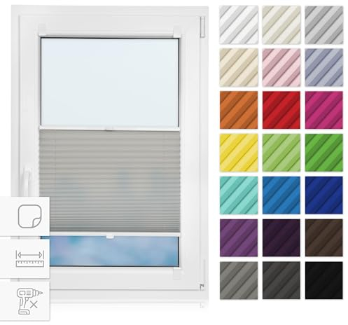 Estika Plissee zum kleben 75 cm x 150 cm - Grau - Plissee kleben, Plissee ohne Bohren, Rollos für Fenster ohne Bohren, Jalousien Fenster für innen, Fenster plissee