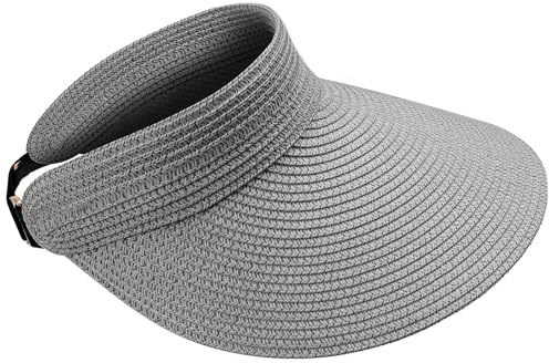 MK MATT KEELY Sonnenhut Damen Foldable Strohhut Visor Cap Einfarbig Sommer Strandhut mit Breiter Krempe,Grau