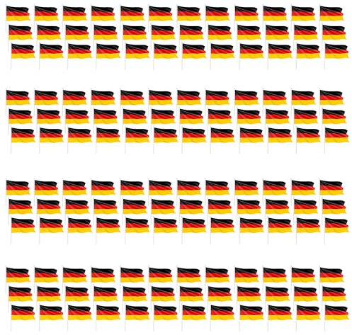 Taffstyle Deutsche Fahne Set Länderflagge EM WM Fanartikel Land Handfahne Party Handflagge Frauen Männer Kinder Deutschlandfahne Fussball Fähnchen Stockfahne Deutschland 10cm x 15cm 120 Flaggen