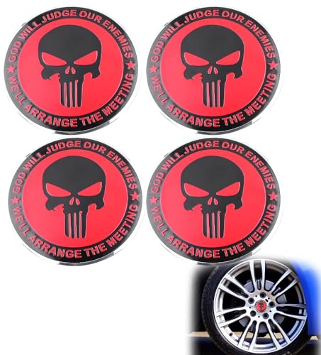 RXKFIGX 4 Stück Automobil Totenkopf Radkappenaufkleber Aufkleber Nabenkappen Abzeichen Felgendeckel Aufkleber für Dekoration von Automobilen Rad Kompatibel mit 56mm Radkappen