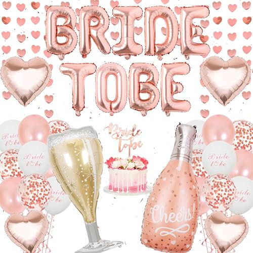 Bride to Be Deko - 39 Stück Roségold Deko Junggesellenabschied Frauen Set mit Bride To Be Folienballons Konfetti Luftballons, Tortendeko, Bachelorette Party Accessories für Polterabend und Braut to Be