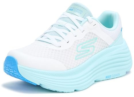 Skechers Women's Max Cushioning Endeavour Canova Sneaker, White Synthetic/Light Blue Trim, 5.5 UK