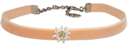 Alpenflüstern Trachten-Samt-Kropfband Strass-Edelweiß Greta mini - Trachtenkette enganliegend, Kropfkette elastisch, Damen-Trachtenschmuck, Samtkropfband schmal (apricot) DHK330