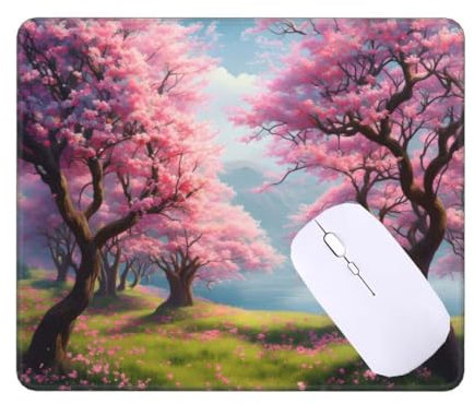 Small Mouse Mat, Mini Mouse Pad 10x8 inch, Cherry Tree Desk Mat, Non-Slip Rubber Base Waterproo Mousepad, Gaming Mouse Pad, for Women Men Wireless Mouse Laptops Keyboard Home Office Travel T-11200