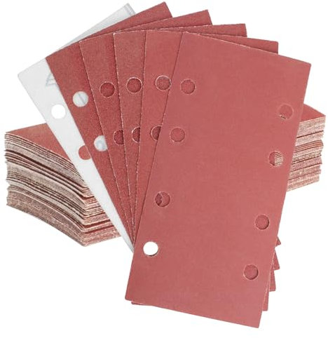 FEIHU 50 Stück 93 x 185mm Schleifpapier Set, 120 Körnung Rechteckiges Schleifpad mit Klettverschluss 8 Löcher Schleifblatt Set für Bosch-Schleifer und Rechteckschleifer