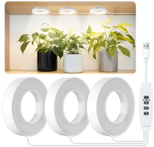 Gohytal 3 unidades de luz para plantas, lámpara LED de crecimiento de plantas, 144 LED, espectro completo para plantas de interior, con temporizador automático de 3/9/12H, 3 colores, 10 atenuaciones,