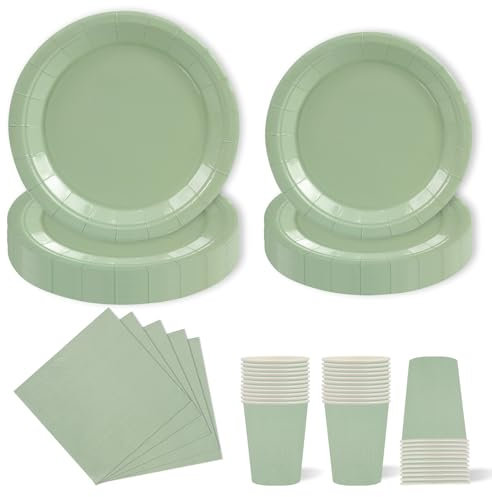 HFBOBP Juego de 96 platos de papel verde hierba, para fiestas, vasos, servilletas, platos de fiesta, para fiestas y celebraciones como cumpleaños