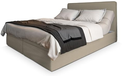 Masseno Boxspringbett Astor 180x200 cm Komplett-Set mit Matratze und Topper, Polsterbett mit Zwei Bettkästen -Beige, Lincoln 83