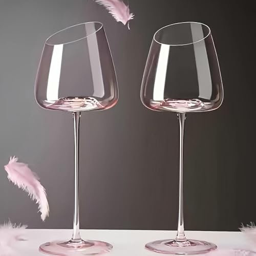 SYJYM Weingläser mit rosafarbenem Flamingo-Kristall, elegante schräge Öffnung, Kelche für romantische Abendessen, ideal für Bars, Restaurants, 2 Stück