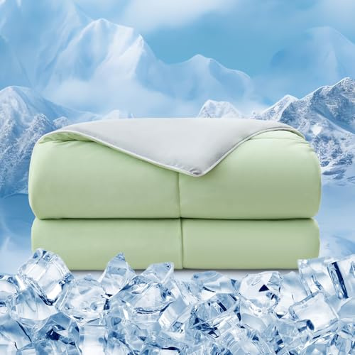 EMME Kühldecke Sommerdecke Kühlend - 200 x 210 cm Doppelseitig Kühlende Decke Arc-Chill Q-Max>0,45 Kühlende Bettdecke Dünne Steppdecke Cooling Blanket Kuscheldecke, Grüner
