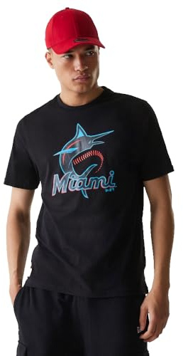 New Era MLB Miami Marlins T-Shirt Herren & Damen Schwarz Gr. XS | Offizielles Lizenzprodukt mit hochwertigem Logo-Print für Fans, optimale Passform, herrlich weiche Baumwolle