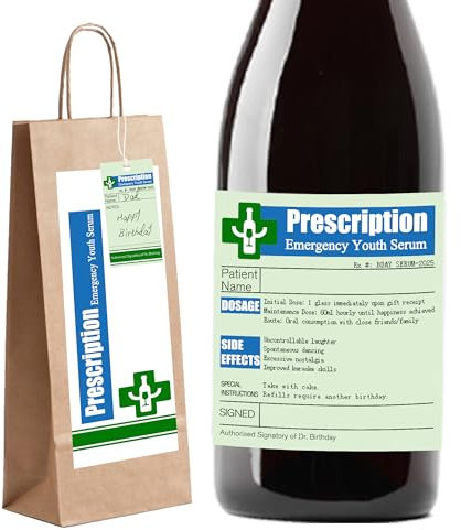 Prescription Wine Label with Bottle Bag, Funny Birthday Gifts for Women and Men, Birthday Presents for Her Or Him, Unique Prosecco Gifts for Women, Presents Ideas for Nurse,Teacher