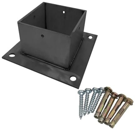 Post Anchor Brackets Kit For Concrete/Cement/Wood Deck Ground, Heavy Duty Decking Post Base for Pergola/Fences/Mailboxes, Metal Column Flange Plate Black(3 x 3 in x 3 in H)