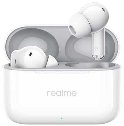 realme Buds T200, Controlador dinámico de Graves de 12,4 mm, Cancelación Activa de Ruido de 32 dB, hasta 50 Horas de reproducción, Conexión de Dos Dispositivos 2.0, White
