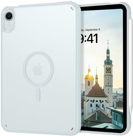 GUAGUA für iPad mini 7 Hülle 2024 (A17 Pro), iPad mini 6 Hülle 2021(6th Generation) [Kompatibel mit MagSafe] Matt Durchscheinende Dünn Stoßfest Magnetische Slim Case Cover (8,3'') Mintblau/Hellblau