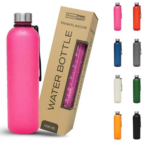 BierEx Trinkflasche 1l - Kohlensäure geeignet & Auslaufsicher - Für Sport, Schule & Büro - Sport Trinkflasche Gym - Wasserflasche Sprudel geeignet - Sportflasche 1 Liter (1 Stück Rosa)