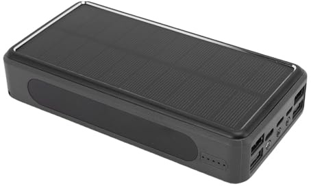 SIXRUN Tragbares Ladegerät, 50000mAh Solar Power Bank, Aluminiumlegierung USB Akkupack mit LED-Licht für Camping, Reisen (Black)