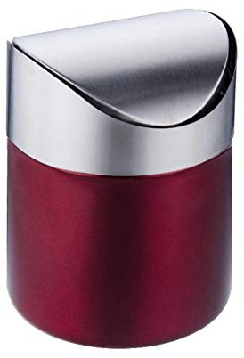 Mini Stainless Steel Trash Can, Twist-top Lid Design, 1.5l Compact Capacity, Kitchen Countertop Orization, Coffee Bag And Tea Bag Recycling (Red)