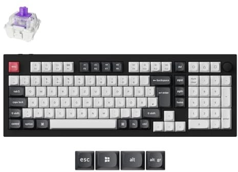 Keychron Q5 HE Wireless Custom Mechanical Tastatur, 96% DE-ISO-Layout QMK/VIA Programmierbares Vollaluminium Bluetooth/Wired RGB Hot-Swapable Hall Effect Gateron Magn (Schwarz)