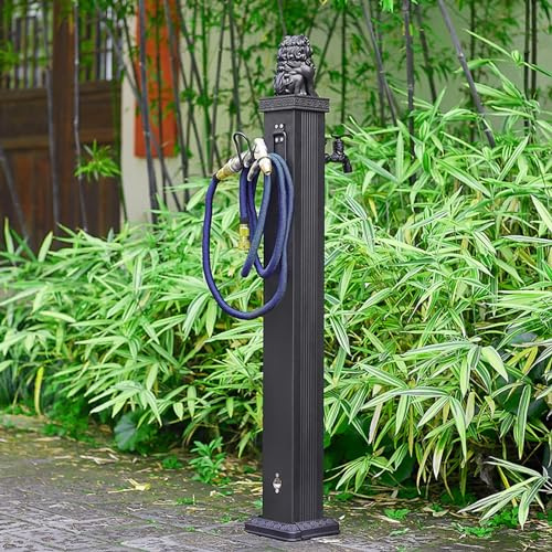 Freistehender Gartenbrunnen mit Wasserhahn und Spritzpistole, antikes quadratisches Design für Außendekoration