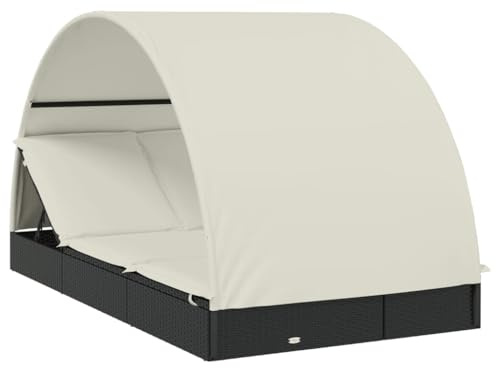 Tomostar Bain de Soleil, Chaise Longue Double Jardin Extérieur Transat pour Piscine 2 Places avec Toit Rond Noir 211x112x140 cm
