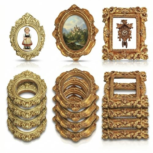 VVPENA 15 Stück Mini Bilderrahmen Vintage, Kleine Gold Frames, Miniatur Bilderrahmen für Puppenhäusern Wanddekoration Weihnachtsdeko