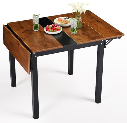HAUSPROFI Klappbarer Esstisch, Küchentisch, 120 x 78 x75 cm klappbarer Küchentisch für 2-4 Personen, für kleine Räume, Küche, Wohnzimmer, Wohnung, vintagebraun-tintenschwarz