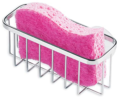 iDesign Gia Estropajero, repisa de cocina fabricada en acero inoxidable para esponjas y estropajos, plateado
