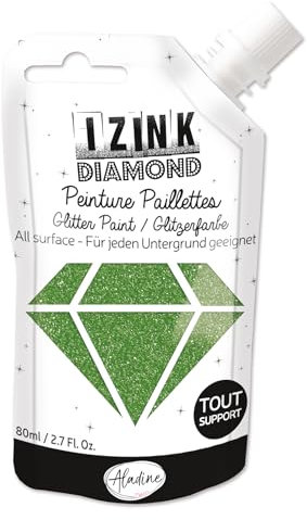 Aladine - Izink Diamond - Peinture Pailletée - Ultra Concentrée en Paillettes - Décoration Tout Support - DIY et Loisirs Créatifs - Made in France - Gourde Souple 80 ml - Vert Foncé