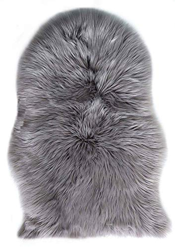 TucKer Faux Lammfell Schaffell Teppich Lammfellimitat Teppich Longhair Fell Optik Nachahmung Wolle Bettvorleger Sofa Matte (Grau)