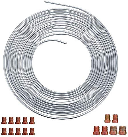 Teabelle Tubo de Freno Coche 25 pies Bobina Enrollada de 3/16 OD Accesorios de Kit de Tubería de Línea de Freno de Níquel de Cobre Plateado