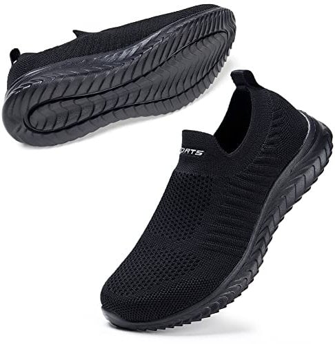 STQ Walking Shoes for Women Slip on Lightweight Breathable Fashion Casual Shoes Low Top Trainers Fitness Jogging Outdoor Sneakers, All Black, 6 UK