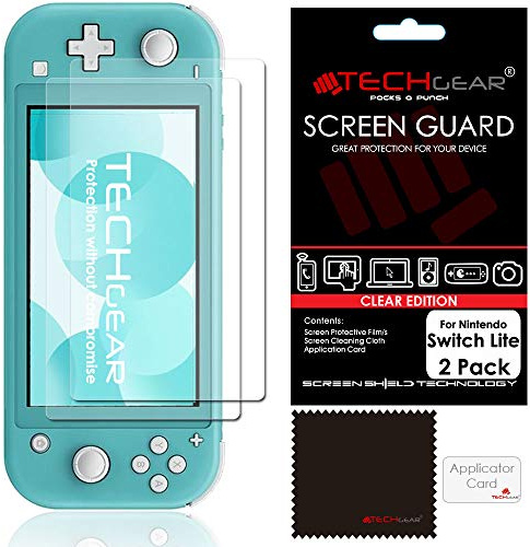 TECHGEAR Switch Lite Screen Protectors [Pack of 2] CLEAR LCD Screen Protector Guard Covers with Cleaning Cloth & Applicator Card Compatible for Nintendo Switch Lite