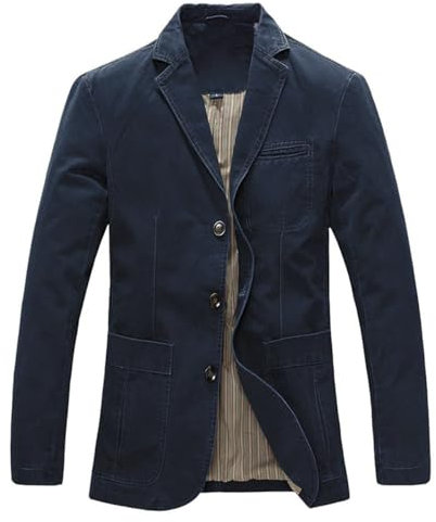 Allthemen Mens Casual Blazer Slim fit Long Sleeve Jacket Washed Cotton 3-Button Casual Suits Blazer Jackets, L, Navy (3 Button)