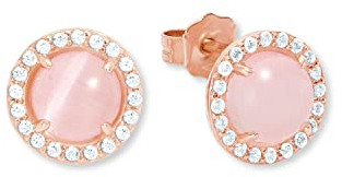 Amor Ohrstecker 925 Sterling Silber Damen Ohrschmuck, mit Katzenauge, 1 cm, Rosa, Kommt in Schmuck Geschenk Box, 2022665