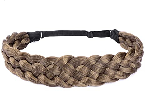 BOBIYA 5 Strang Synthetische Haar Geflochtenes Stirnband Klassische Chunky Wide Geflochtene Zöpfe Elastische Stretch Haarteil für Frauen Mädchen (Tonbank)