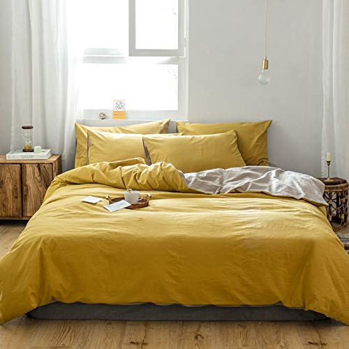 GETIYA Gelb Bettwäsche 135x200 4Teilig Einfarbig Bettbezug Damen Herren Gelb Khaki Wendebettwäsche Weiche Baumwolle Deckenbezug Doppelbett mit Reißverschluss und 2 Kissenbezug 80x80