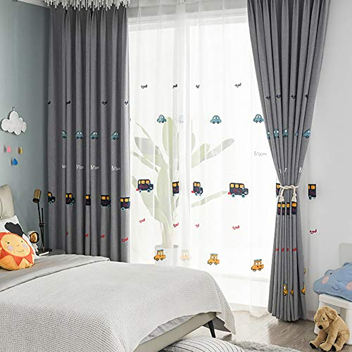 Lsimeru Auto Verdunkelungsvorhang Kinderzimmer Junge Ösen Stickmuster Grau Vorhänge Gardinen Babyzimmer Kinder Dekoschal 2er Set Grau 140x225 Lang