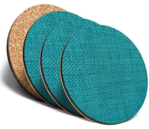 Lot de 4 dessous de verre ronds en toile de jute turquoise - Protection de table pour tout type de table #15093