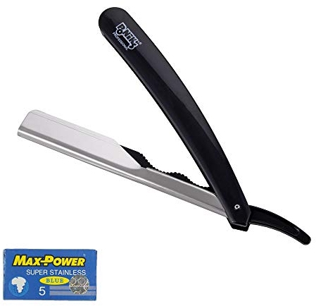 PONIK'S PROFESSIONAL - Klassisches Rasier Set Herren, Transporttasche, Rasiermesser-Set für Herren mit 5 Wechselklingen, hochwertiges Edelstahl, Barbier Messer für eine präzise Bart-Rasur, Schwarz