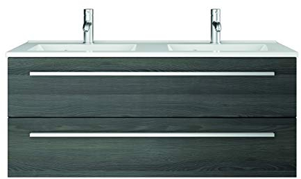 Sieper I Waschtischunterschrank 120 x 50 cm mit Doppelwaschtisch, Libato Badmöbel, Badezimmerunterschrank I Pinie Schwarz