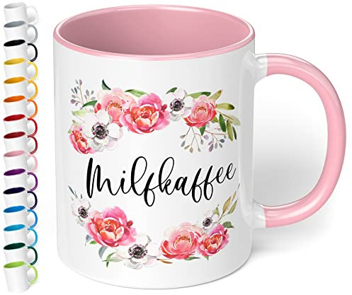 True Statements Lustige Tasse - Milfkaffee - 330ml Keramik Büro Kaffeetasse mit lustigem Spruch für Mütter - Geschenk Kollegen Geburtstag Weihnachten (Rosa)